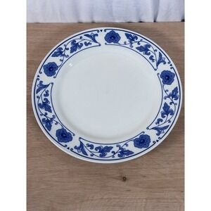 Blue & White Asian Plate Floral Scroll Border Chinese Stamp
